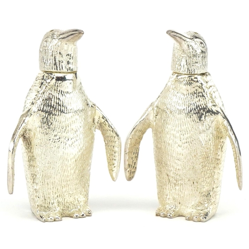 2498 - Pair of novelty silver plated salt and pepper casters in the form of penguins, each 7.5cm high