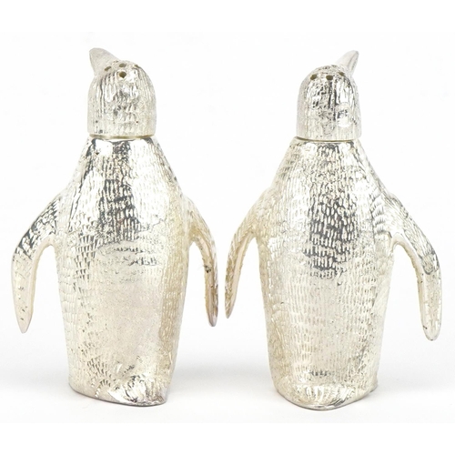 2498 - Pair of novelty silver plated salt and pepper casters in the form of penguins, each 7.5cm high