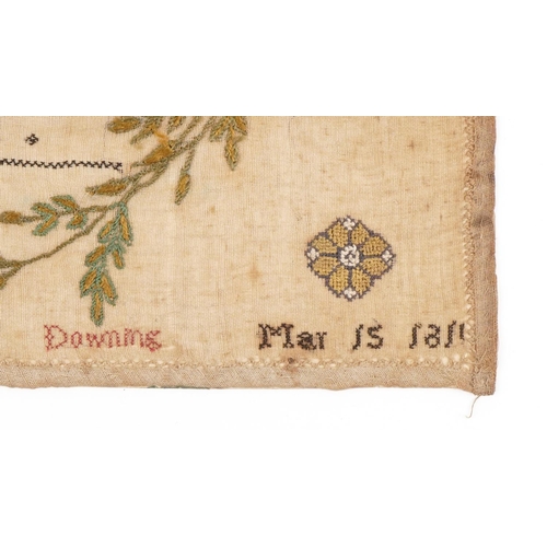 118 - Early 19th century needlework sampler with verse worked by Hannah Downing, March 15th 1811, 33.5cm x... 