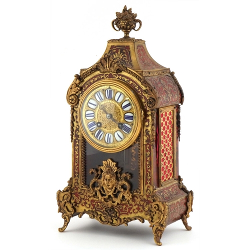 Rollin of Paris, 19th century French Louis XV style boulle work mantle clock striking on a bell with ormolu mounts and urn finial, the movement numbered 667, 36cm high