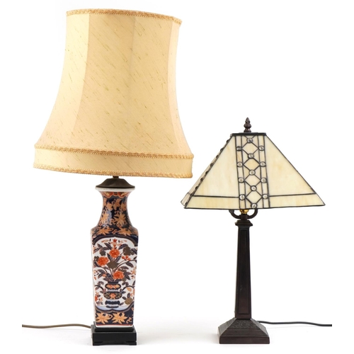 2557 - Two table lamps comprising Japanese Imari example hand painted with flowers having silk lined shade ... 