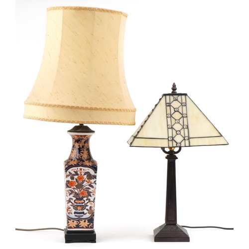 2557 - Two table lamps comprising Japanese Imari example hand painted with flowers having silk lined shade ... 