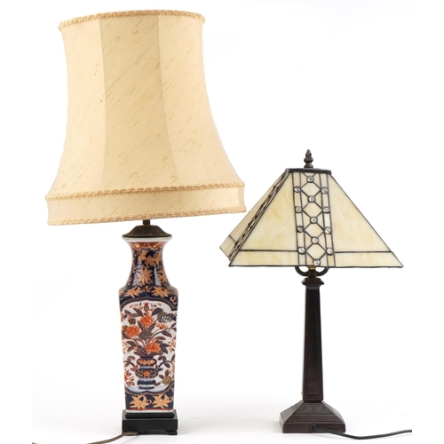 2557 - Two table lamps comprising Japanese Imari example hand painted with flowers having silk lined shade ... 