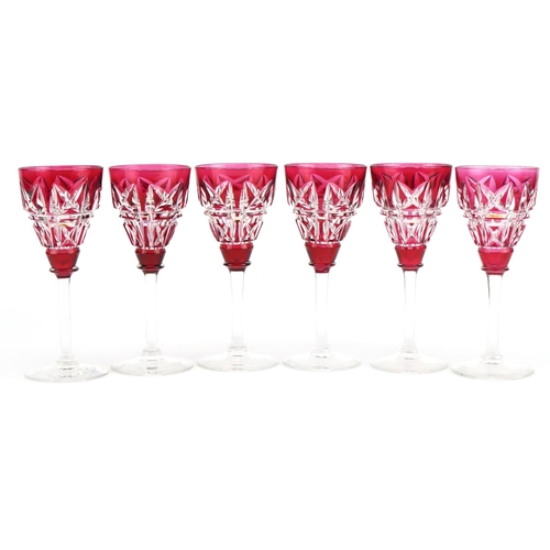 2289 - Set of six John Walsh ruby flashed cut glasses, each 15cm high