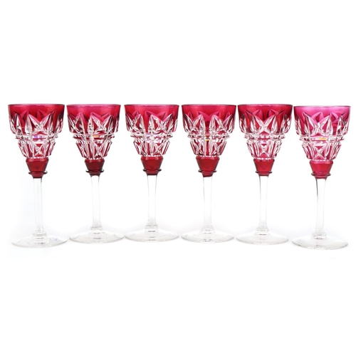 2289 - Set of six John Walsh ruby flashed cut glasses, each 15cm high