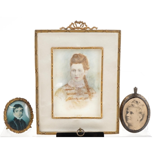 217 - Seven 18th/19th century and later portrait miniatures and frames including a rectangular example of ... 