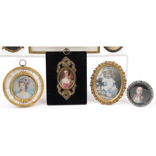 217 - Seven 18th/19th century and later portrait miniatures and frames including a rectangular example of ... 