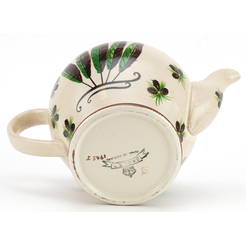 2451 - Sadler fern and acorn pattern teapot, 23cm in length