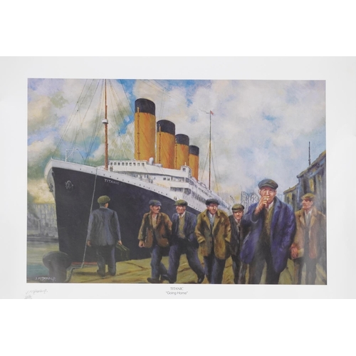 1681 - J McDonald - Titanic The 4th Funnel and The Titanic Going Home, pencil signed prints, unframed, each... 