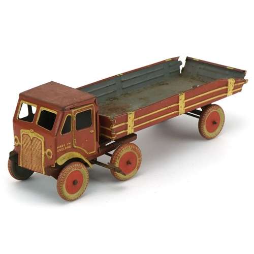 1144 - Early 20th century British tinplate clockwork flatbed lorry