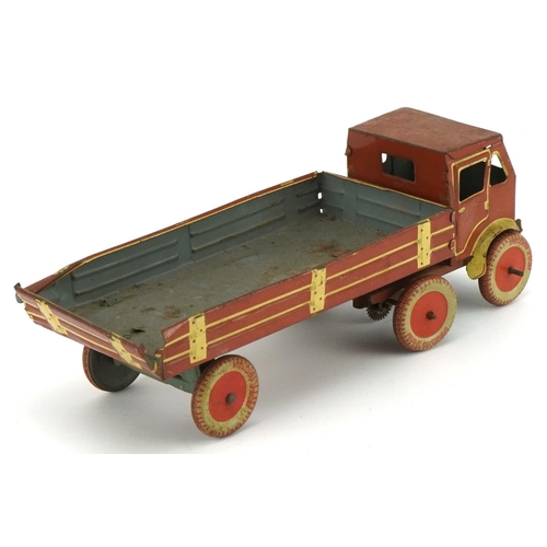 1144 - Early 20th century British tinplate clockwork flatbed lorry