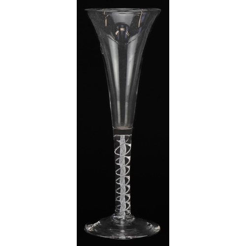 515 - 18th century wine glass with multiple opaque and air twist stem, 19.5cm high