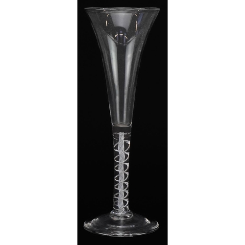 515 - 18th century wine glass with multiple opaque and air twist stem, 19.5cm high