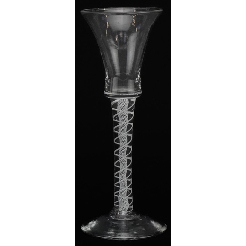 59 - 18th century wine glass with multiple opaque air twist stem, 15.5cm high