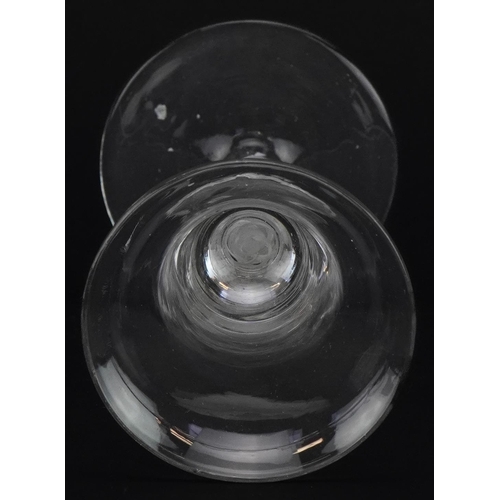 258 - 18th century wine glass with multiple opaque air twist stem and trumpet bowl, 16cm high