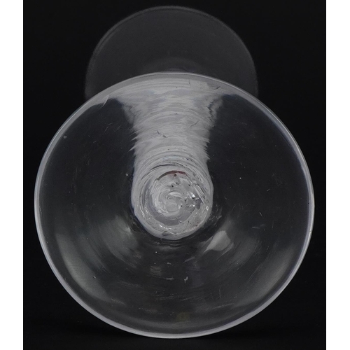 55 - 18th century wine glass with multiple opaque air twist stem, 15cm high