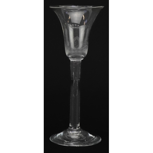 261 - 18th century wine glass with bell shaped bowl, 16cm high