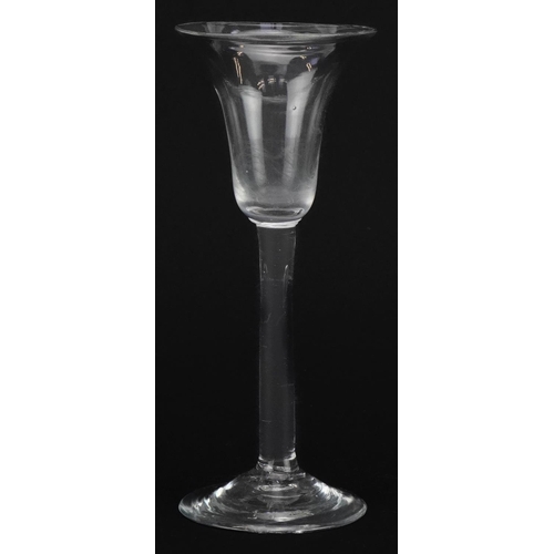 261 - 18th century wine glass with bell shaped bowl, 16cm high