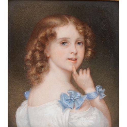 218 - Good 19th century French rectangular porcelain plaque finely hand painted with a top half portrait o... 