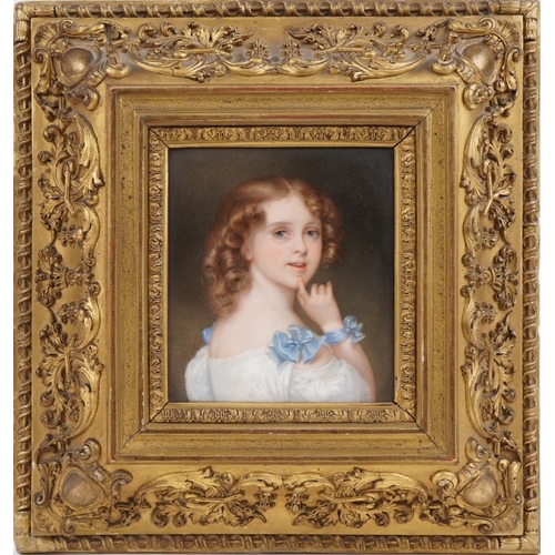 218 - Good 19th century French rectangular porcelain plaque finely hand painted with a top half portrait o... 