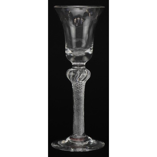 260 - 18th century wine glass with air twist stem and bell shaped bowl, 15.5cm high