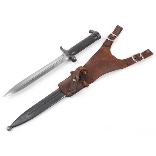 1418 - Swedish military interest M1896 Mauser bayonet with leather frog, 35cm in length