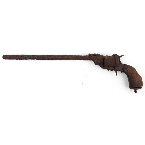 1436 - Antique Wyatt Earp style revolver, 56cm in length