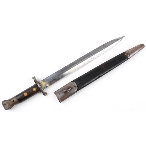 1417 - British military World War I bayonet with scabbard and steel blade impressed W W Greener Birmingham,... 