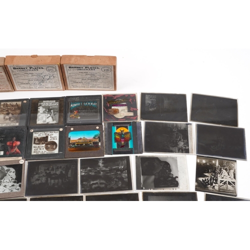 1684 - Collection of early 20th century magic lantern glass slides including BSA advertising, Disney, Charl... 