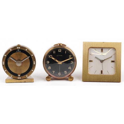 2690 - Three vintage Sima travel alarm clocks, two boxed, one with case, the largest 7.5cm high