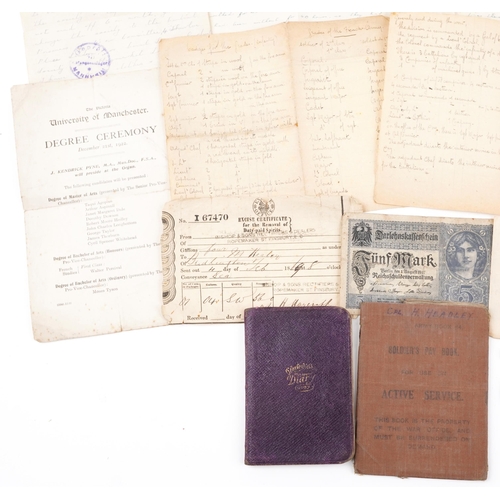 1336 - British military World War I pair with related militaria including diary, the pair awarded to 38682S... 