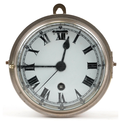 626 - Coventry Astral, Vintage chrome plated ship's bulkhead design wall clock with enamelled dial having ... 