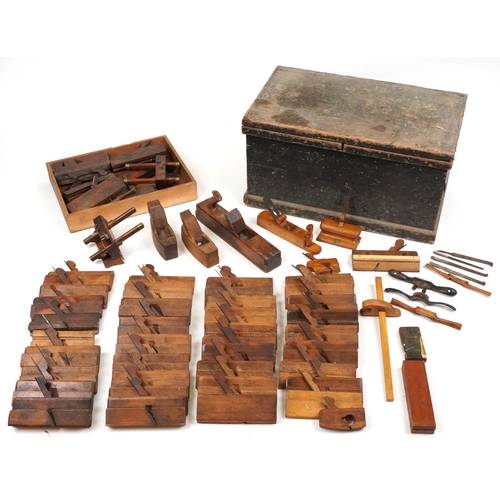 2328 - Victorian pine tool chest housing a collection of carpenter's moulding planes, plough planes, smooth... 