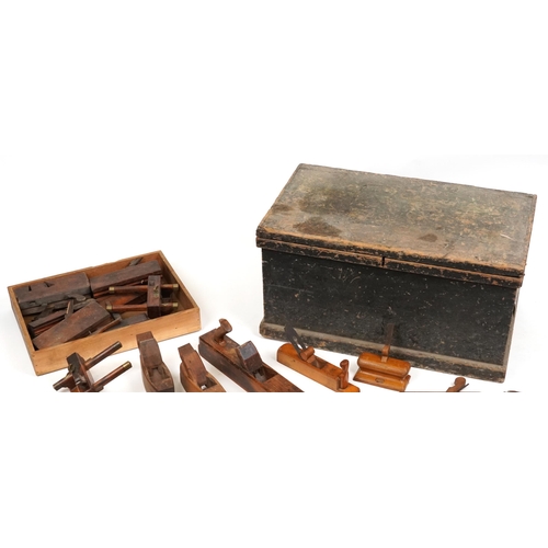 2328 - Victorian pine tool chest housing a collection of carpenter's moulding planes, plough planes, smooth... 