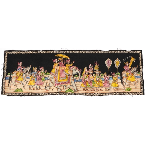 427 - Indian sequinned textile depicting a mahout  procession, 145cm x 54cm