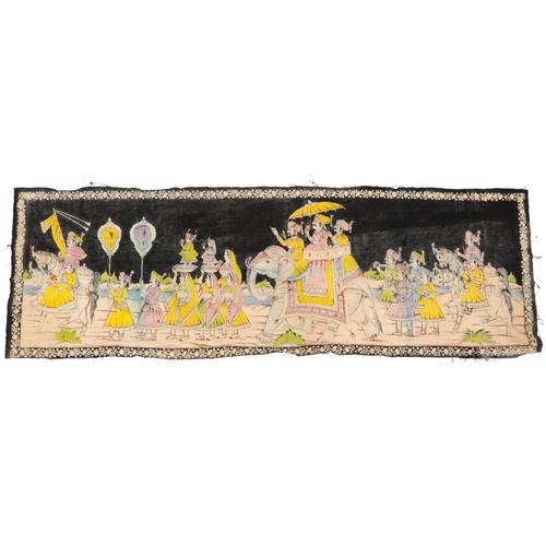 427 - Indian sequinned textile depicting a mahout  procession, 145cm x 54cm