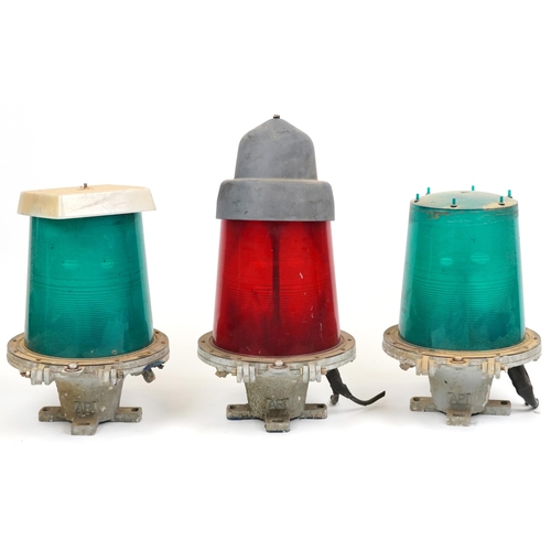 2318 - Automatic Power Inc, three American marine lanterns, models FA250DC-HW/FV, the largest 73cm high