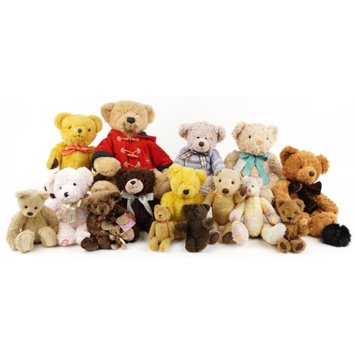 1153 - Vintage and later teddy bears, some with jointed limbs, including Dean's, Merrythought, Harrod's, Cr... 