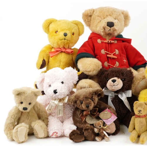 1153 - Vintage and later teddy bears, some with jointed limbs, including Dean's, Merrythought, Harrod's, Cr... 