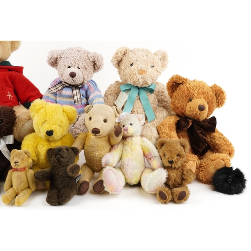 1153 - Vintage and later teddy bears, some with jointed limbs, including Dean's, Merrythought, Harrod's, Cr... 