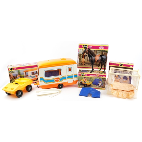 1189 - Vintage Sindy accessories by Pedigree with boxes comprising camping buggy and foldaway tent, four po... 