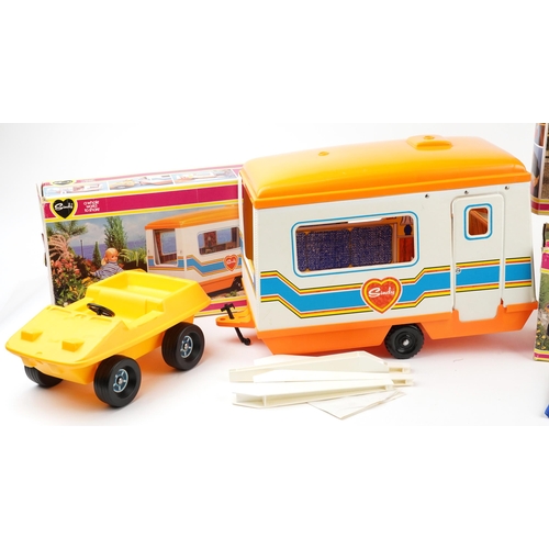 1189 - Vintage Sindy accessories by Pedigree with boxes comprising camping buggy and foldaway tent, four po... 