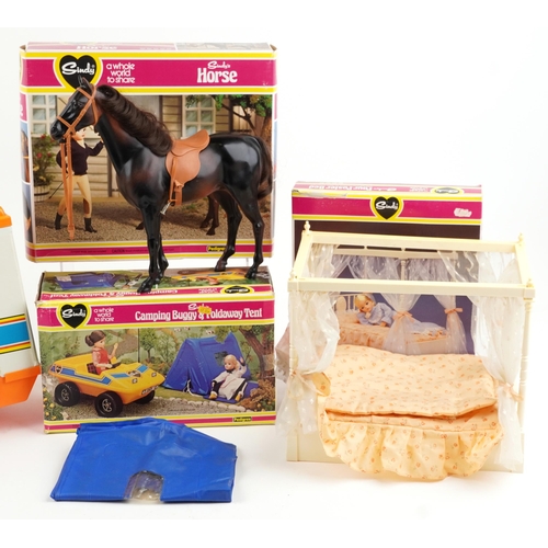 1189 - Vintage Sindy accessories by Pedigree with boxes comprising camping buggy and foldaway tent, four po... 