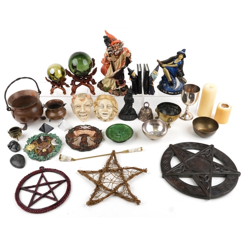 2434 - Witchcraft collectables including ceremonial sets, wall plaques and entwined hand stands with glass ... 