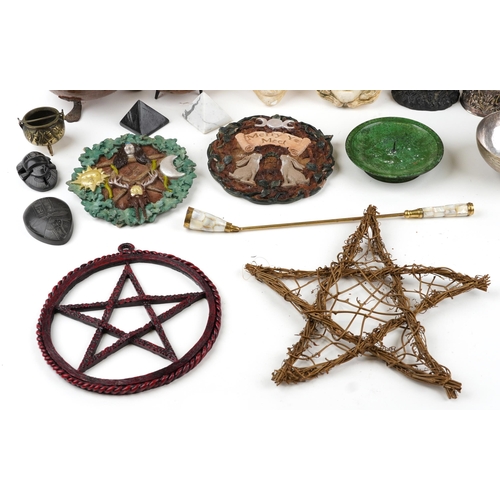 2434 - Witchcraft collectables including ceremonial sets, wall plaques and entwined hand stands with glass ... 