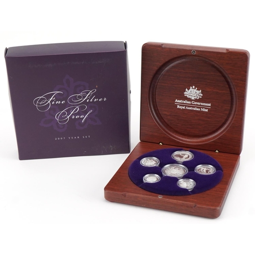 1606 - Australian Government Royal Australian Mint 2007 Fine Silver Proof set comprising six coins with cas... 