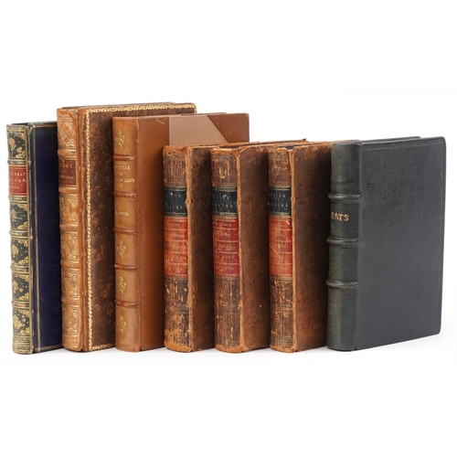 1500 - Eight antique leather bound hardback books comprising three volumes of Doctor Goldsmith's British Th... 