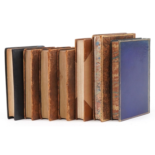 1500 - Eight antique leather bound hardback books comprising three volumes of Doctor Goldsmith's British Th... 