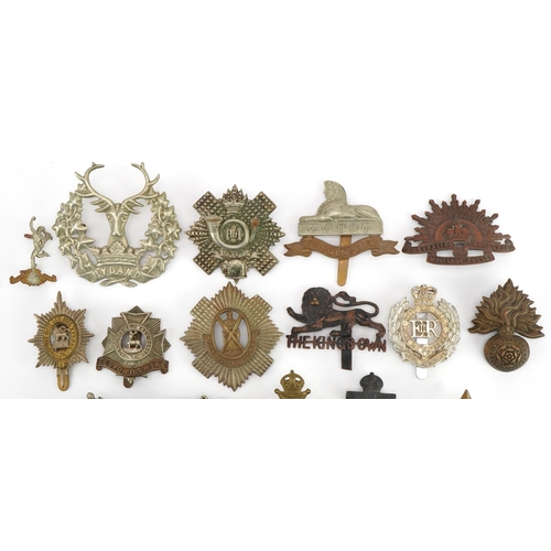 1381 - Military interest cap badges including Royal Engineers, The Lancers, Lincolnshire, Bedfordshire, Aus... 