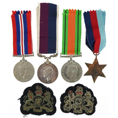 1358 - British military World War II RAF four medal group with two cloth badges including Long Service & Go... 